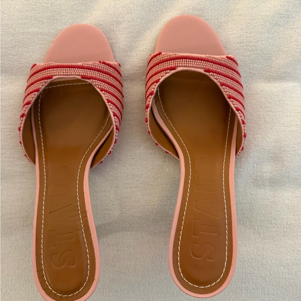 STAUD Pink Beaded Slide Mules